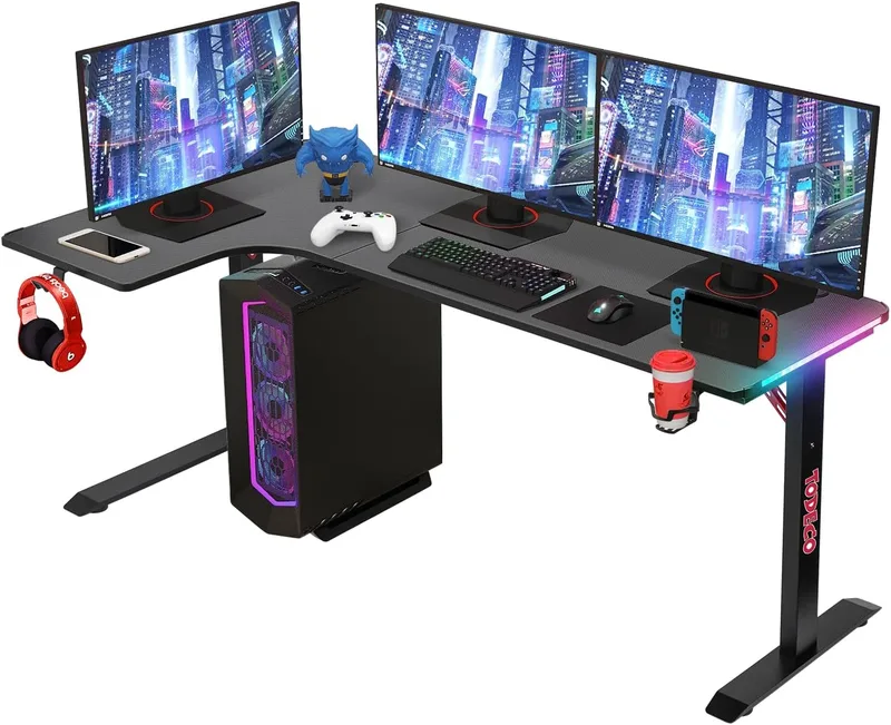 L-shaped gaming desk with RGB